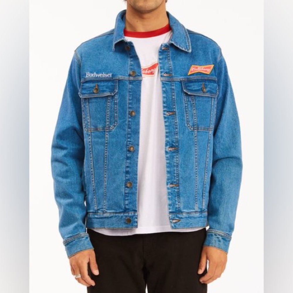 NWT Billabong Budweiser Blue Denim Varsity Jacket, Men’s Sz Small